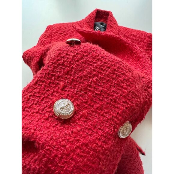 ZARA Red Boucle Tweed Double Breasted Kate Middleton Blazer Suit Jacket, Size XS - Picture 10 of 16
